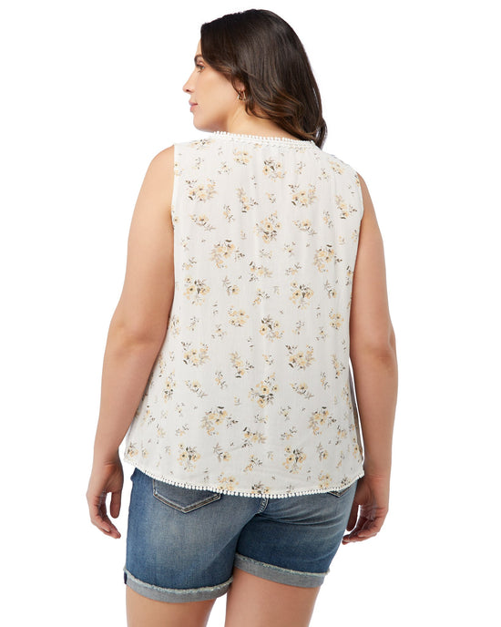 White/Yellow $|& Skies Are Blue Flower Print Trim Detail Blouse - SOF Back