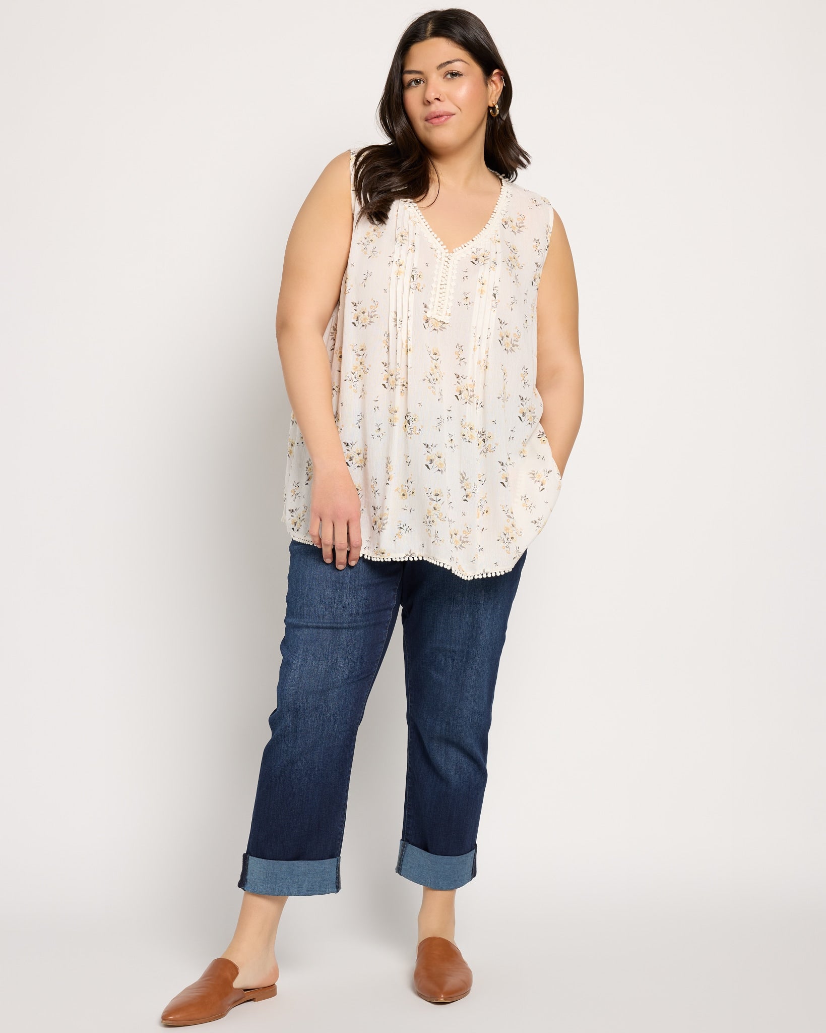 White-Yellow $|& Skies Are Blue Flower Print Trim Detail Blouse - UGC On Fig