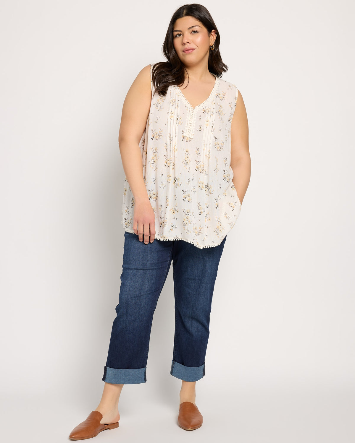White-Yellow $|& Skies Are Blue Flower Print Trim Detail Blouse - UGC On Fig