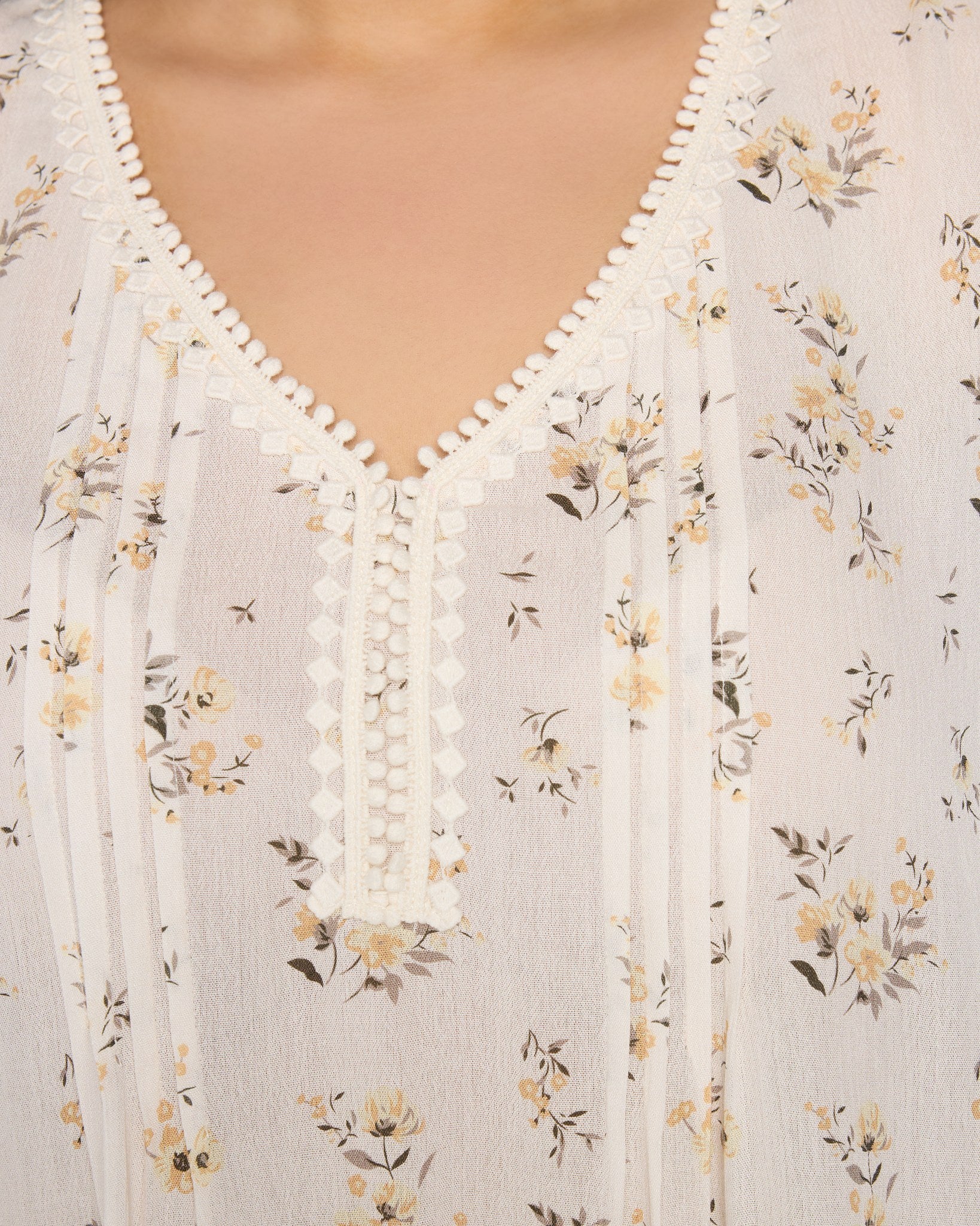 White-Yellow $|& Skies Are Blue Flower Print Trim Detail Blouse - SOF Full Front