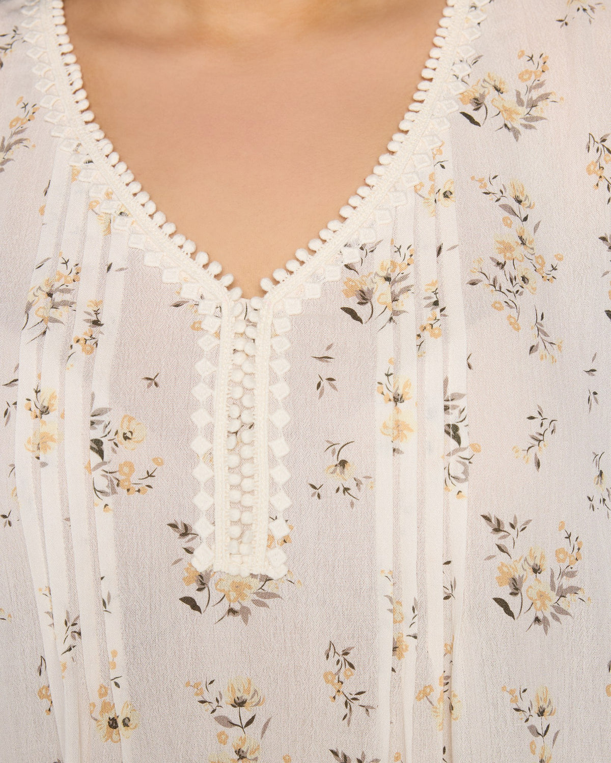 White-Yellow $|& Skies Are Blue Flower Print Trim Detail Blouse - SOF Full Front