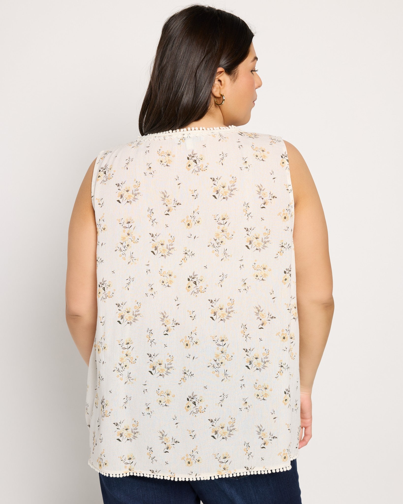White/Yellow $|& Skies Are Blue Flower Print Trim Detail Blouse - SOF Back