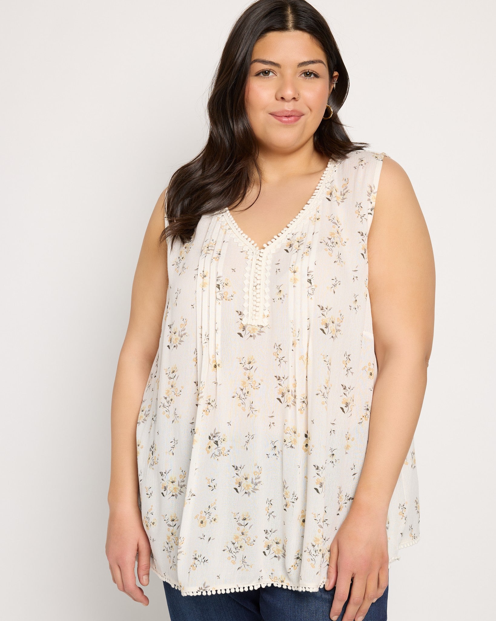 White-Yellow $|& Skies Are Blue Flower Print Trim Detail Blouse - SOF Front