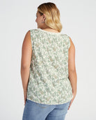 Ivory-Sage $|& Skies Are Blue Flower Print Trim Detail Blouse - SOF Back