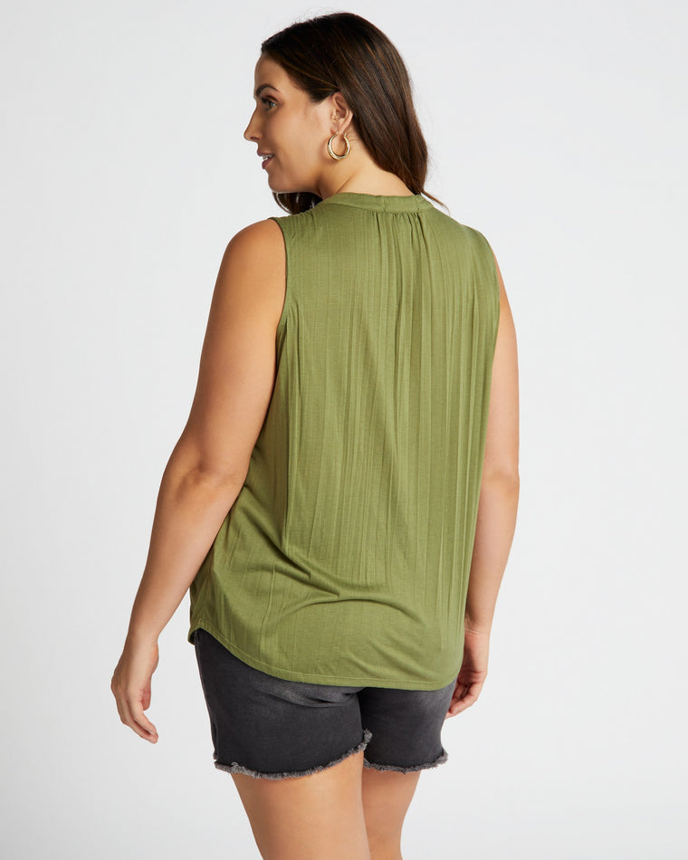 Loden Green $|& By Design S/L Crinkle Top withCrochet Neckline - SOF Back