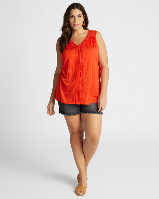 Orange.Com $|& By Design S/L Crinkle Top withCrochet Trim - SOF Full Front