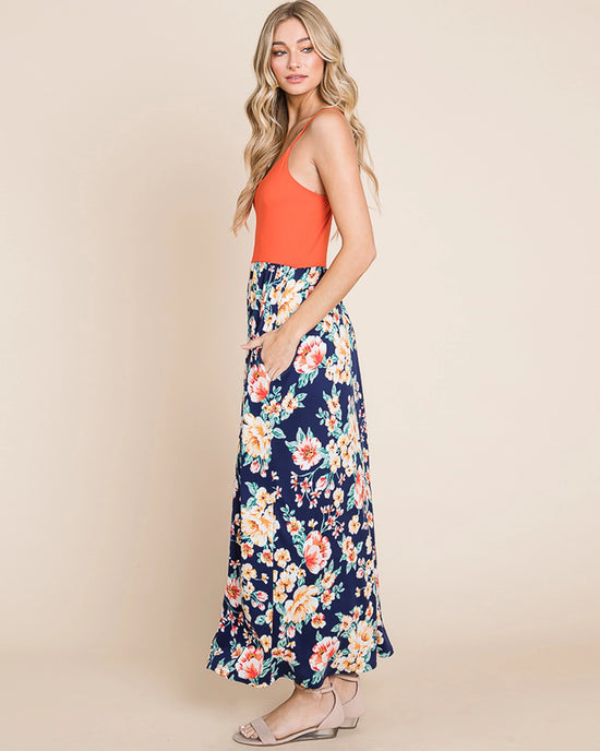 Orange $|& Vanilla Bay Floral and Solid Maxi Dress - VOF Side