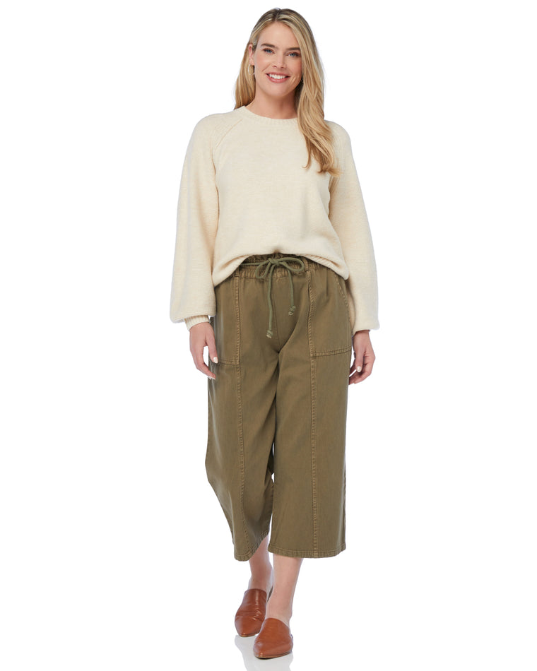 Olive $|& Easel Garment Dye Twill Cargo Crop - SOF Full Front