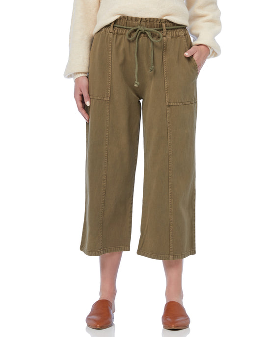 Olive $|& Easel Garment Dye Twill Cargo Crop - SOF Front