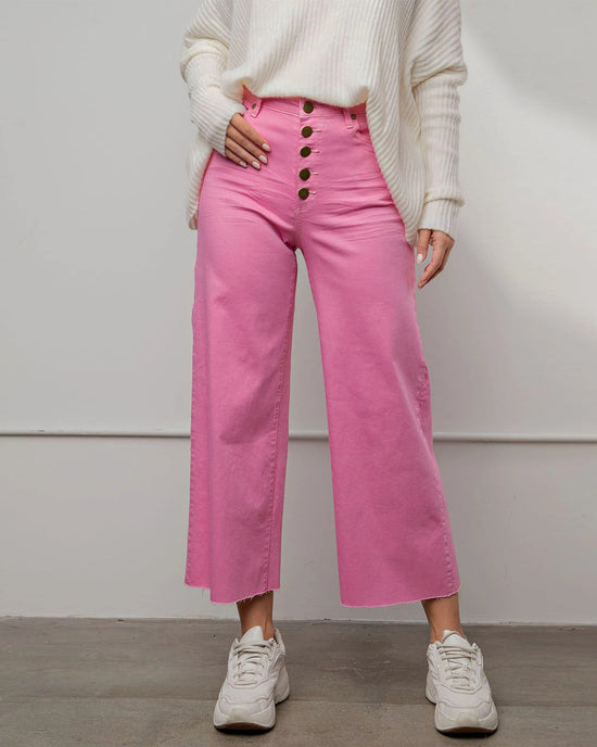 Barbie Pink $|& Easel Button Front Wide Leg Jean - VOF Front