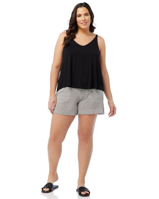 Cream/Black Stripe Dash $|& Max Studio Crepe Shorts with Pockets - SOF Full Front