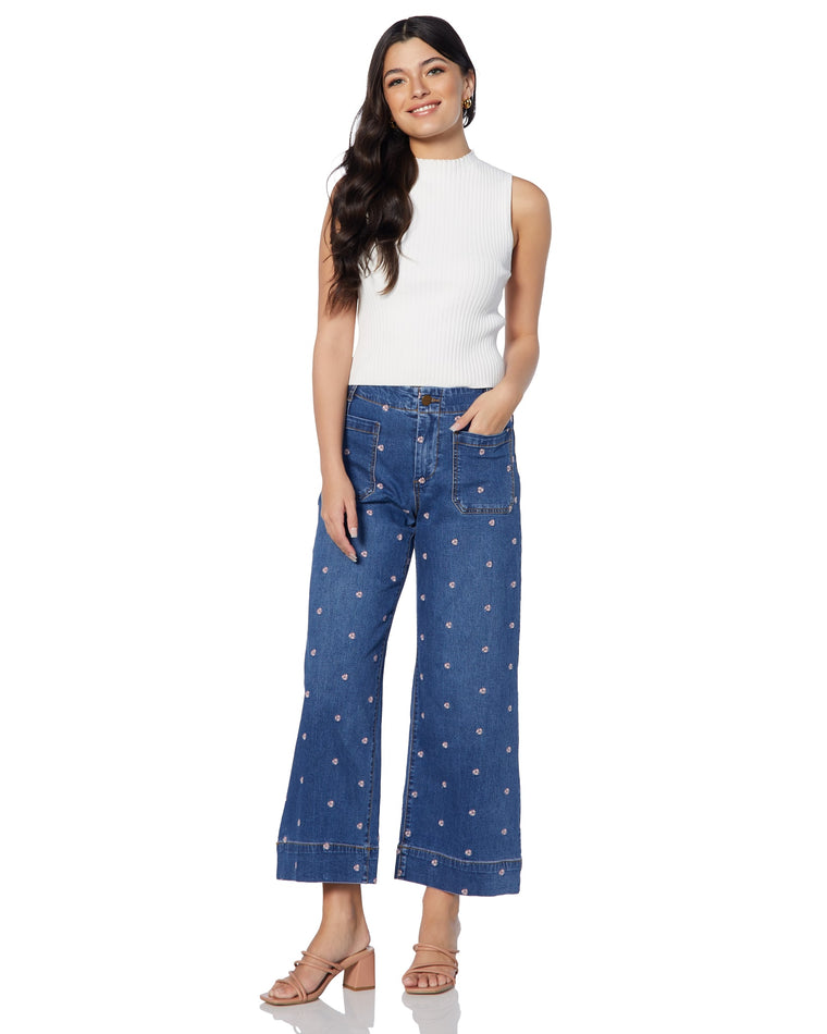 Still Water Flower Blue $|& Lola Jeans Colette High Rise Culotte - SOF Full Front