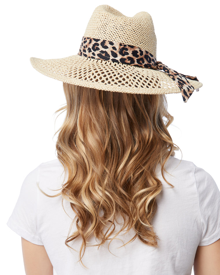 Natural $|& CC Beanie Leopard Print Band Panama Hat - SOF Back