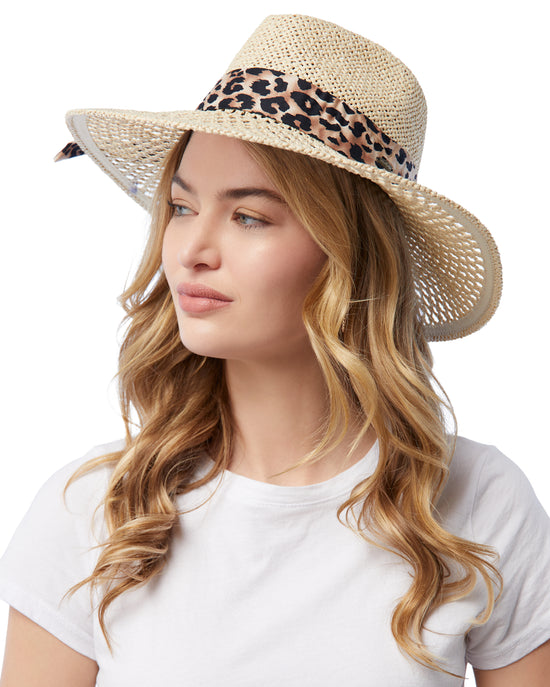 Natural $|& CC Beanie Leopard Print Band Panama Hat - SOF Front