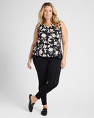 Black Ivory Floral $|& West Kei Floral Knit Sleeveless Wrap Top - SOF Full Front