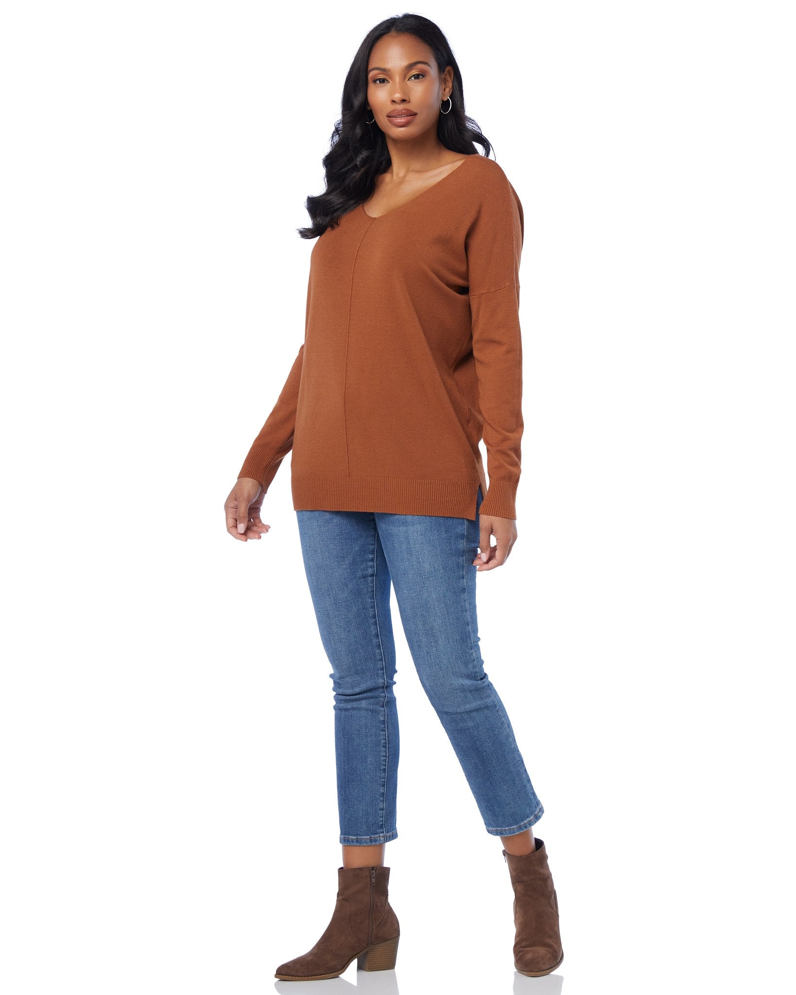 Cumin $|& Dreamers Front Seam V-Neck Sweater - SOF Full Front