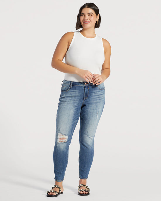 Medium Wash 29" $|& Vigoss Jagger Classic Distressed Skinny Jeans - SOF Full Front