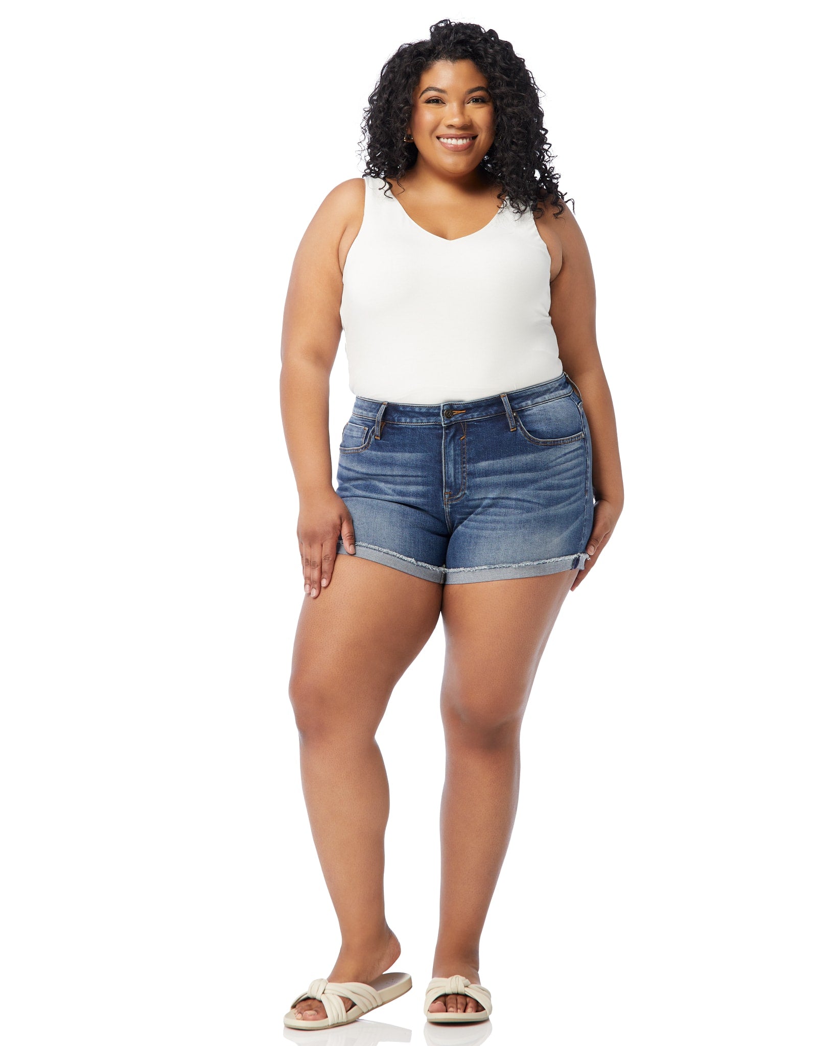 Medium Wash 7" $|& Vigoss Marley Roll Cuff Short - SOF Full Front