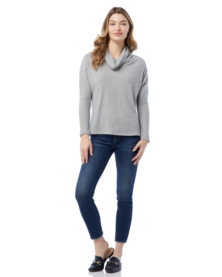 Heather Grey $|& W. by Wantable Thermal Waffle Cowl Neck Top - SOF Full Front