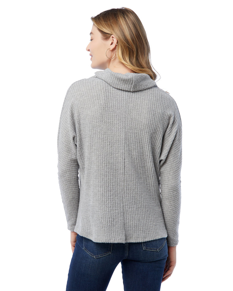 Heather Grey $|& W. by Wantable Thermal Waffle Cowl Neck Top - SOF Back