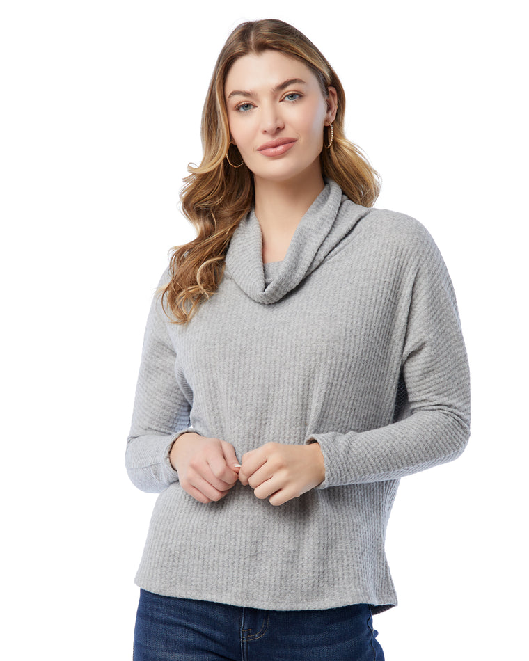 Heather Grey $|& W. by Wantable Thermal Waffle Cowl Neck Top - SOF Front