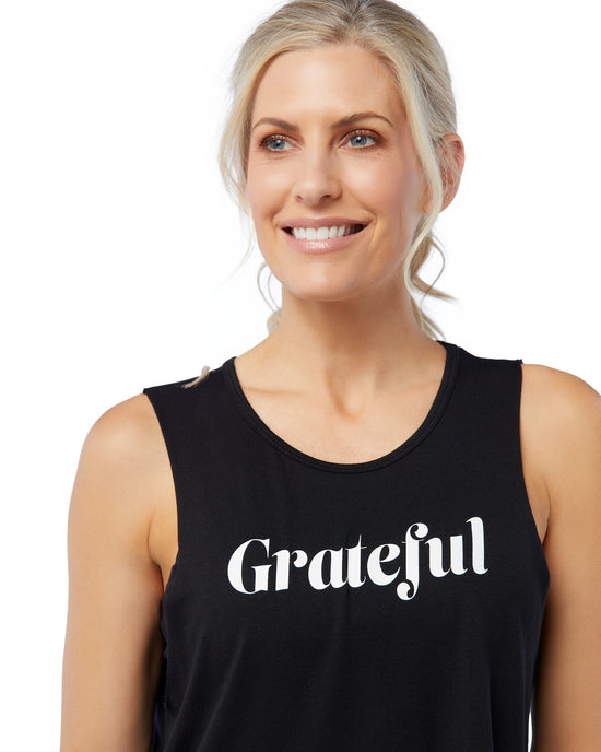 Grateful in Black $|& Interval Graphic Muscle Tank - SOF Detail