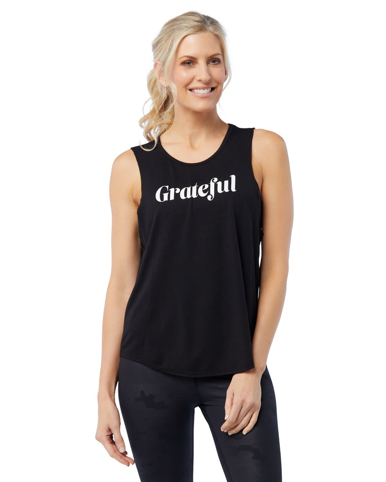 Grateful in Black $|& Interval Graphic Muscle Tank - SOF Front