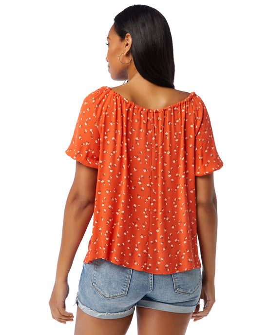 Rust $|& Supply + Demand Short Sleeve Tie Front Floral Peasant Top - SOF Back