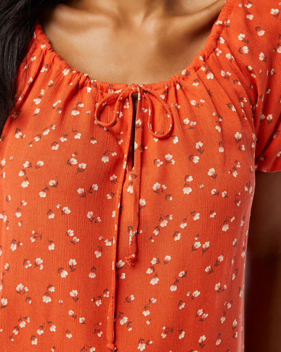 Rust $|& Supply + Demand Short Sleeve Tie Front Floral Peasant Top - SOF Detail