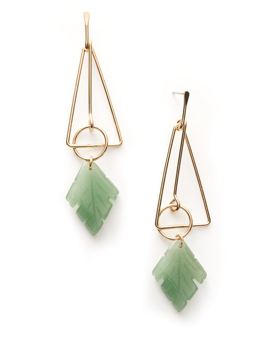 Gold $|& Nakamol Green Agate Leaf Metal Drop Earrings - Hanger Detail