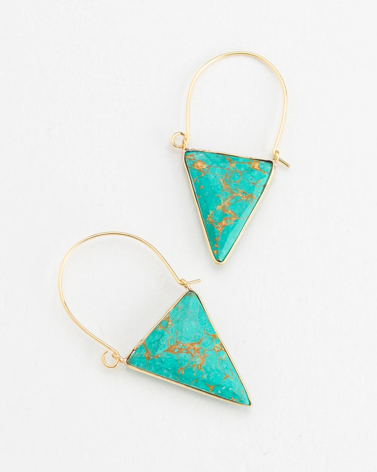 Gold $|& Nakamol Turquoise Stone Triangle Earrings - VOF Front