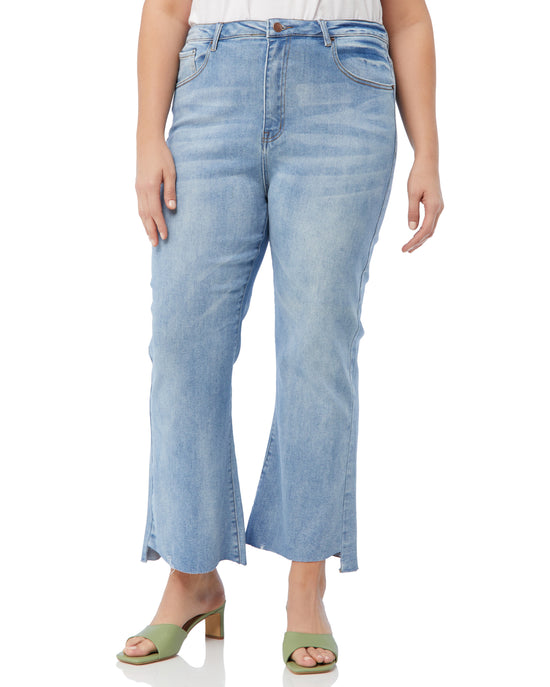 Light Wash $|& Risen Jeans High Rise Raw Cut Ankle Flare - SOF Front