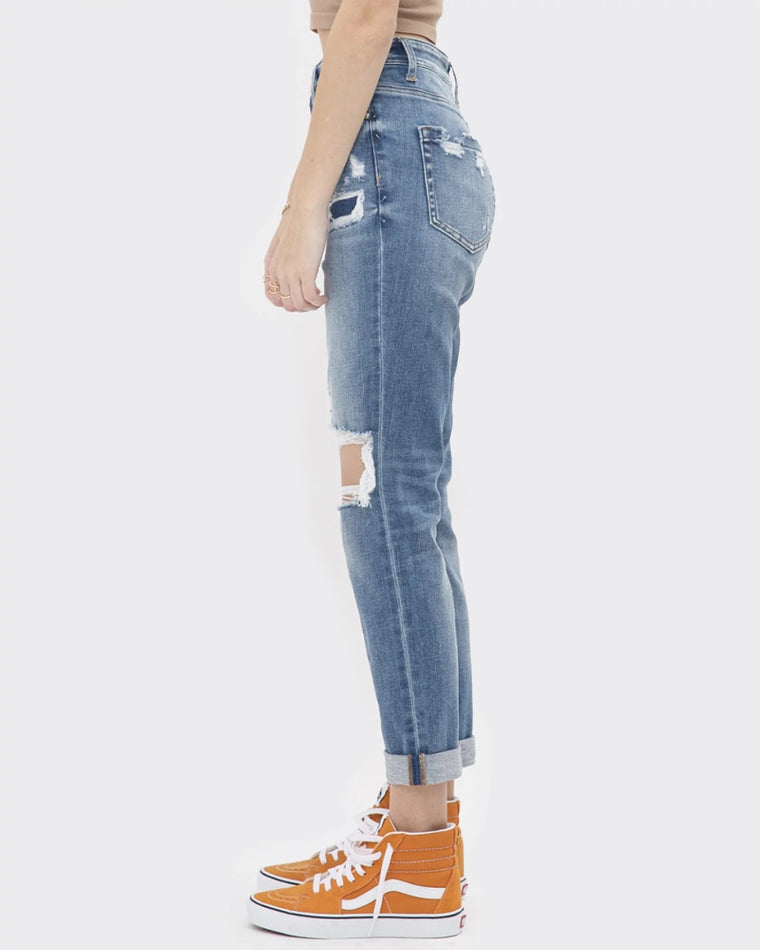 Garzon Blue $|& Mica Denim Mid Rise Cuffed Boyfriend Jeans - VOF Side