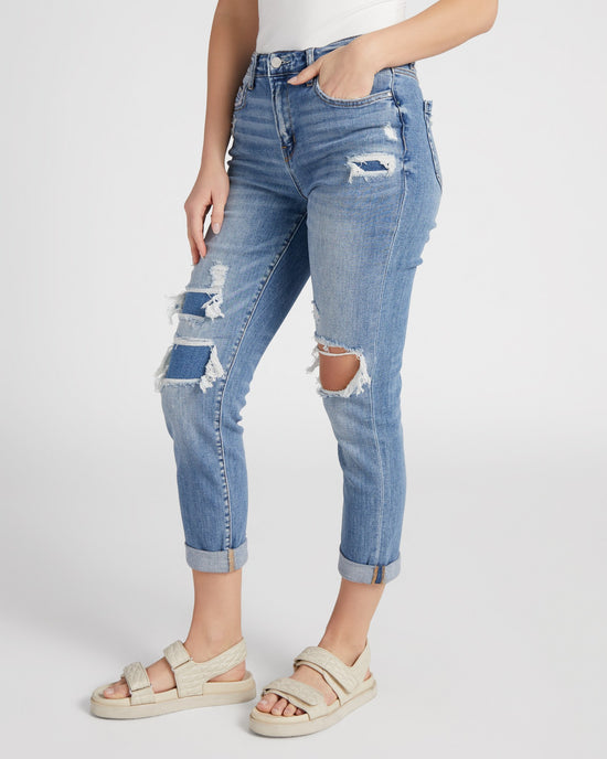 Garzon Blue $|& Mica Denim Mid Rise Cuffed Boyfriend Jeans - SOF Front