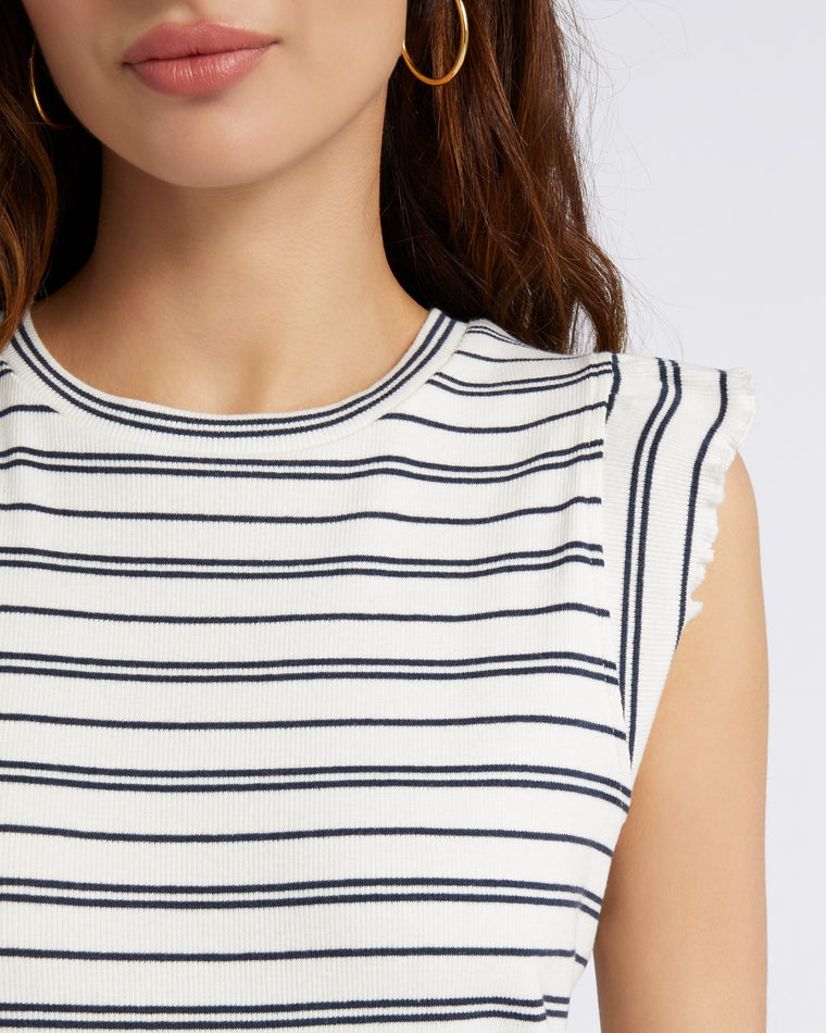 Total Eclipse Stripe $|& b.young Louisany Flutter Sleeve Striped Top - SOF Detail