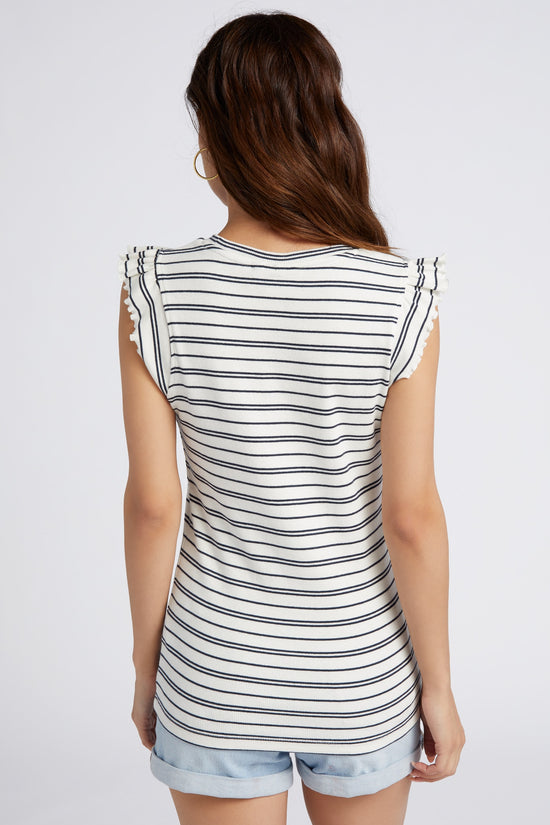 Total Eclipse Stripe $|& b.young Louisany Flutter Sleeve Striped Top - SOF Back