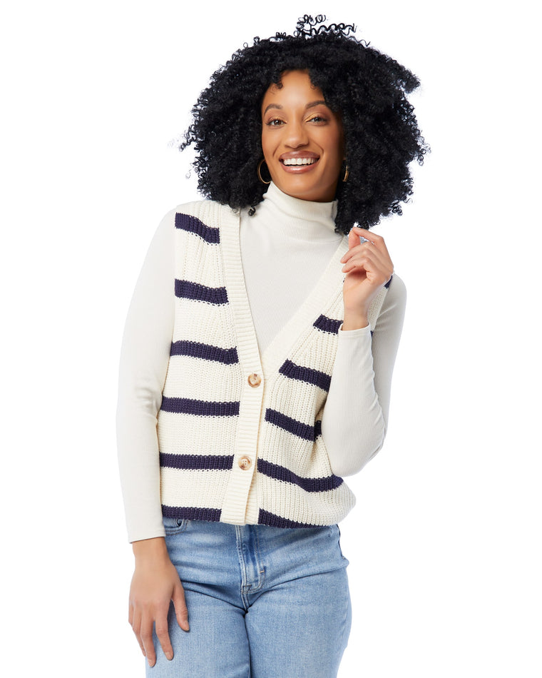 Navy $|& Be Cool Striped Sweater Vest - SOF Front