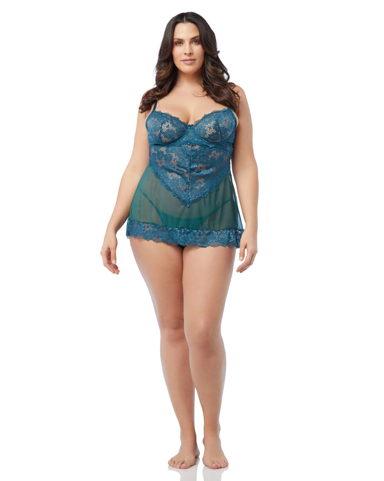 Deep Teal $|& Oh La La Cheri Page Lace Chemise with G-String - SOF Front