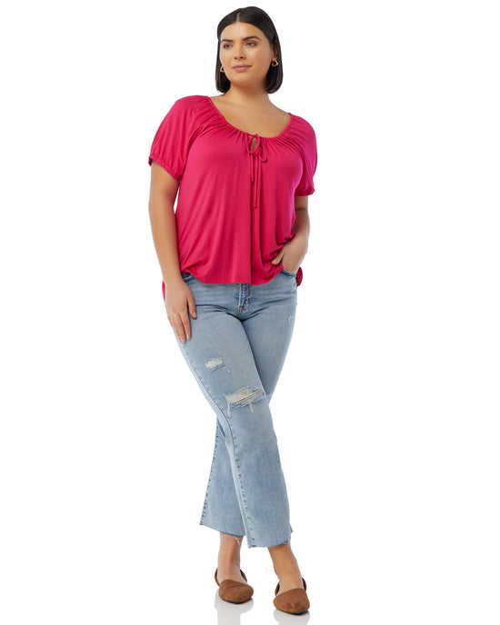 Fuschia $|& Loveappella Drawstring Top - SOF Full Front