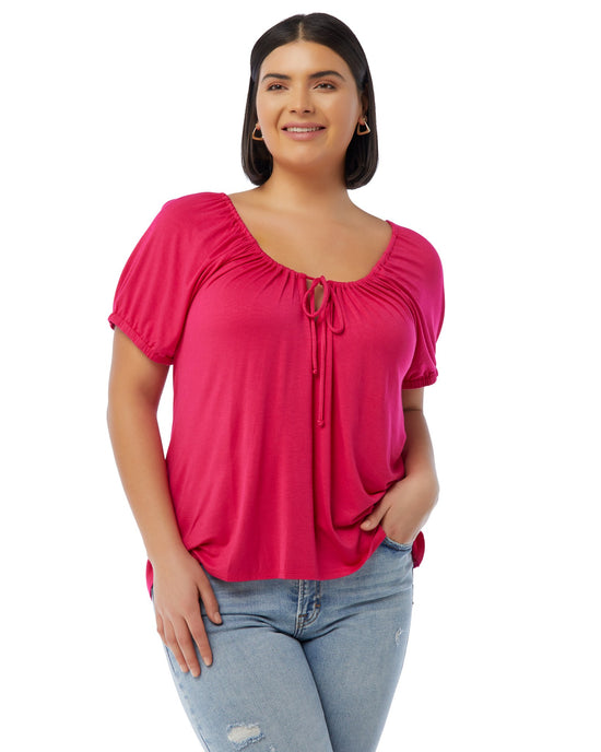 Fuschia $|& Loveappella Drawstring Top - SOF Front