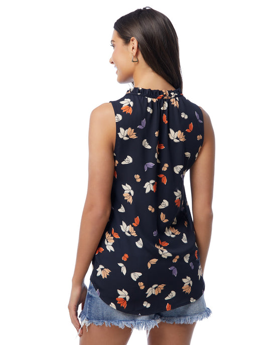 Dark Navy Floral $|& West Kei Sleeveless Floral Woven Top with Neck Tie - SOF Back