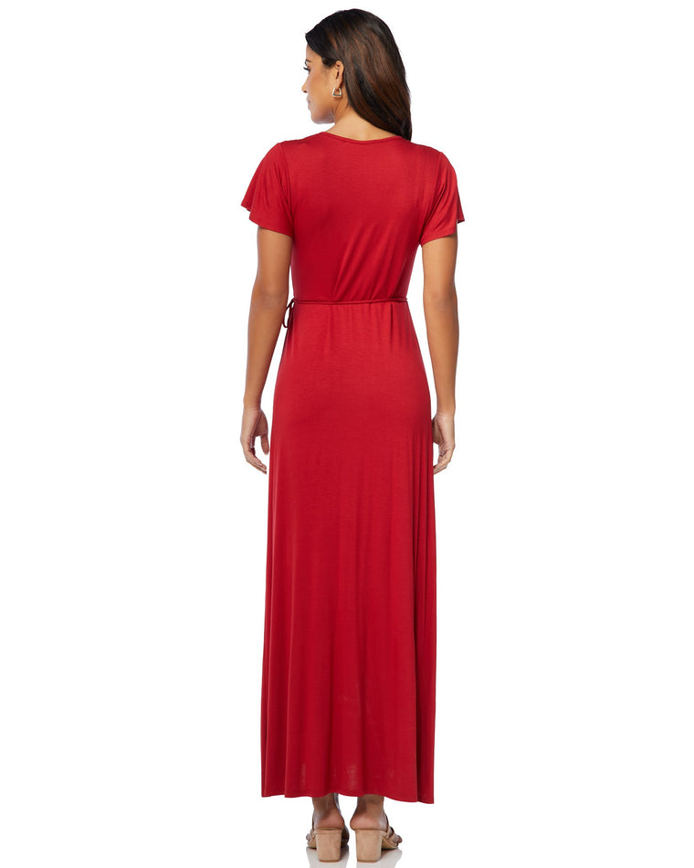 Tango Red $|& Chris & Carol Solid Short Sleeve Maxi Dress - SOF Back