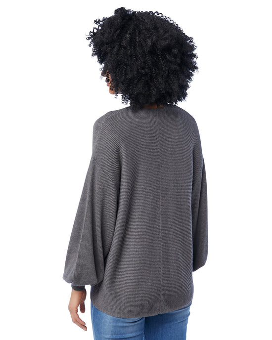 Medium Heather Grey $|& 1. State Ribbed Knit Bubble Sleeve Sweater - SOF Back