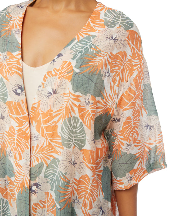 Orange Teal leaf $|& Lush Printed Kimono Top - SOF Detail