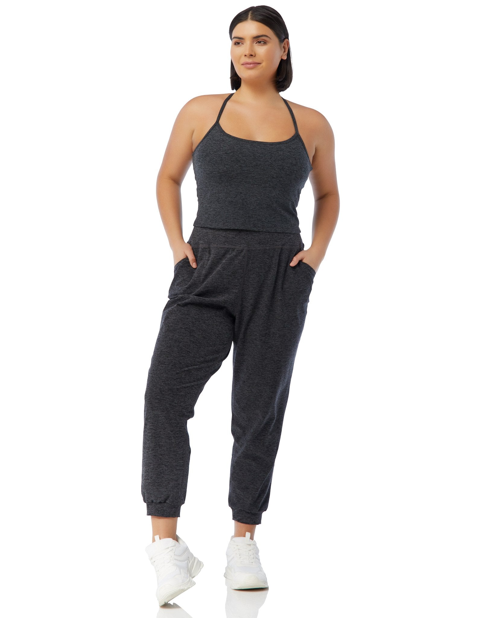 Heather Charcoal $|& Interval Spacedye Rappel Longline Bra - SOF Full Front