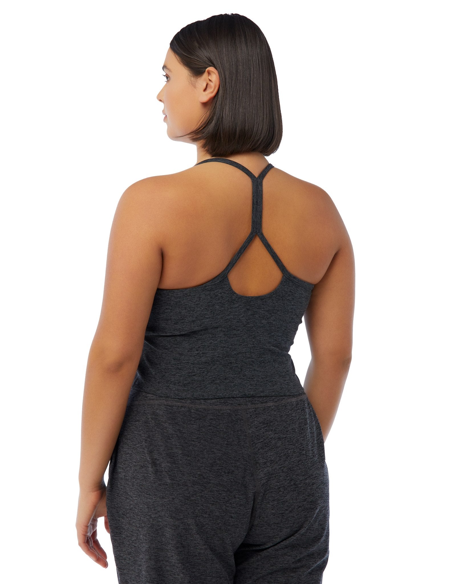 Heather Charcoal $|& Interval Spacedye Rappel Longline Bra - SOF Back