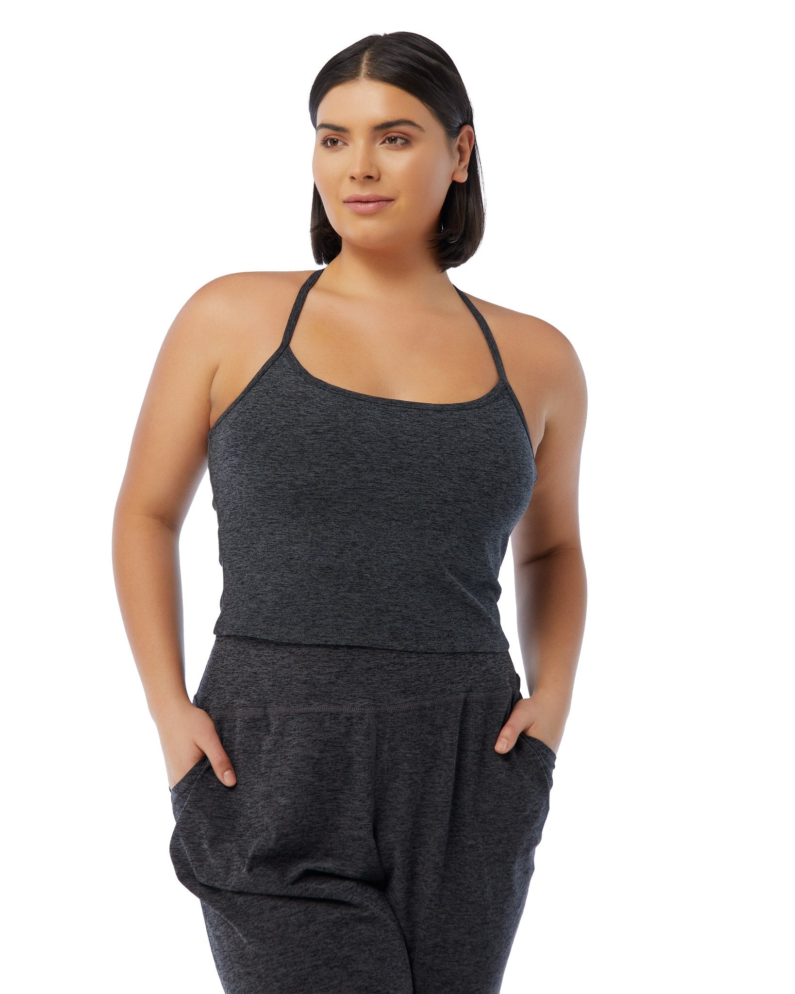 Heather Charcoal $|& Interval Spacedye Rappel Longline Bra - SOF Front
