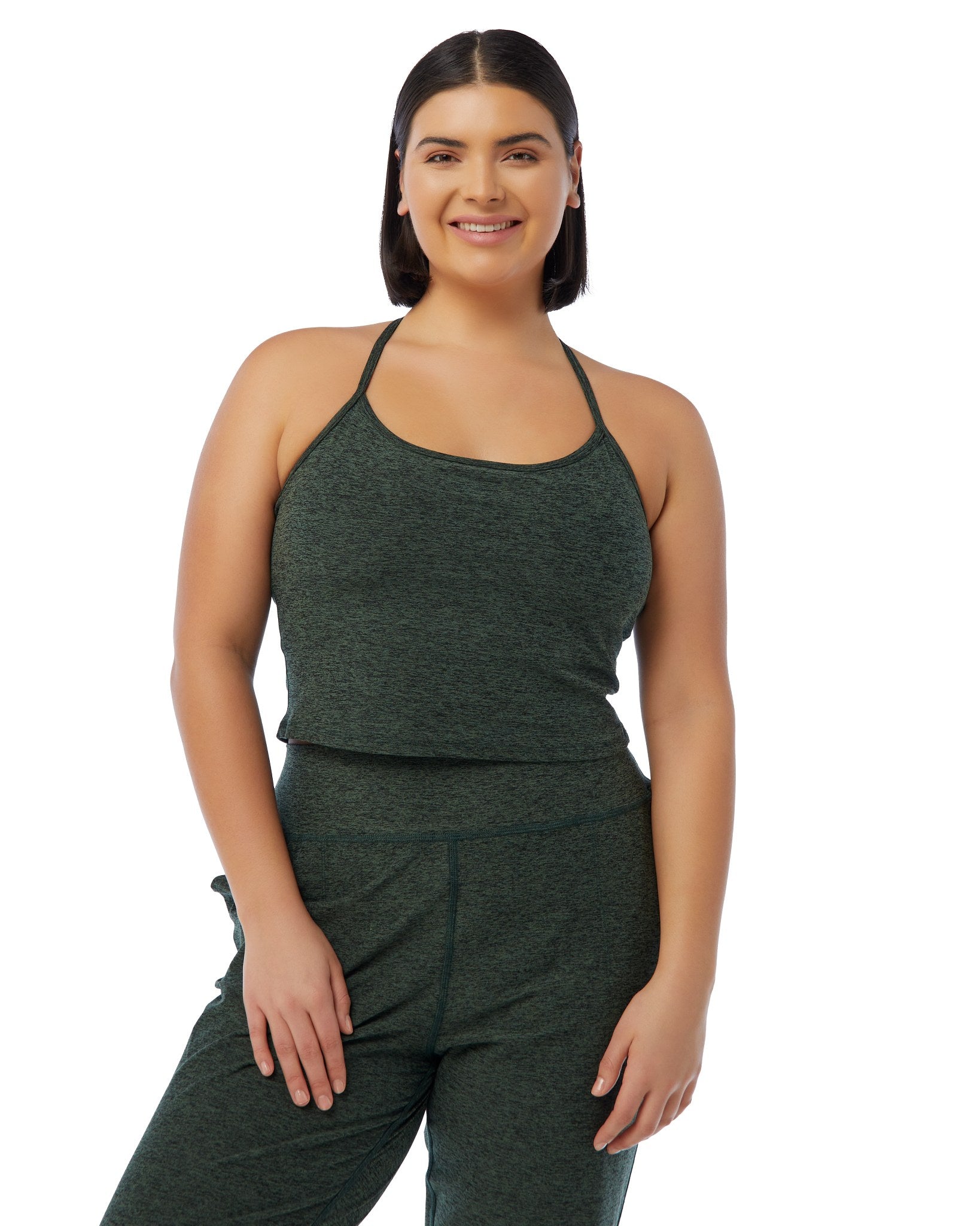 Hunter Green $|& Interval Spacedye Rappel Longline Bra - SOF Front
