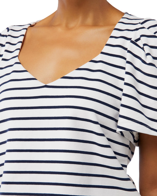 Lapis $|& Skies Are Blue Short Sleeve Striped V-Neck Puff Sleeve Top - SOF Detail