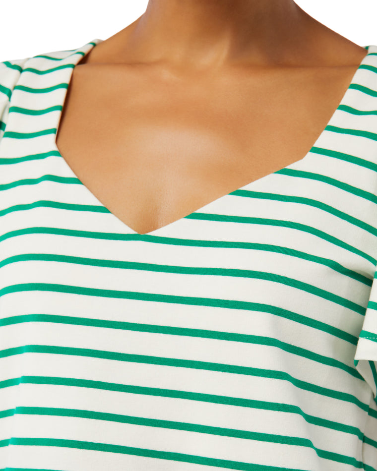 Jade Green $|& Skies Are Blue Short Sleeve Striped V-Neck Puff Sleeve Top - SOF Detail